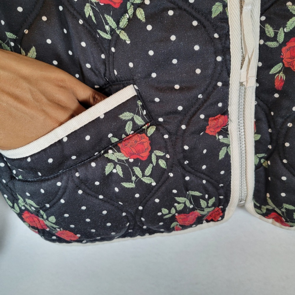 BLANKNYC Women Quilted Rolling The Dice Floral Polka Dot Jacket Size M Black - Picture 6 of 10